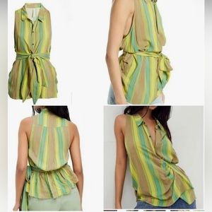 Free People Mackenzie Sleeveless green blouse button up